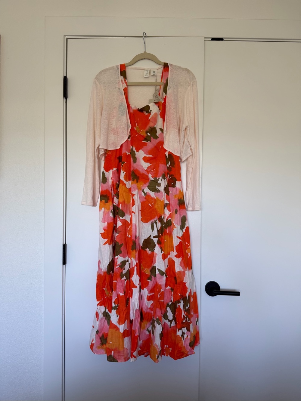 Joie Floral Dress with Pink Bolero and Orange Accents